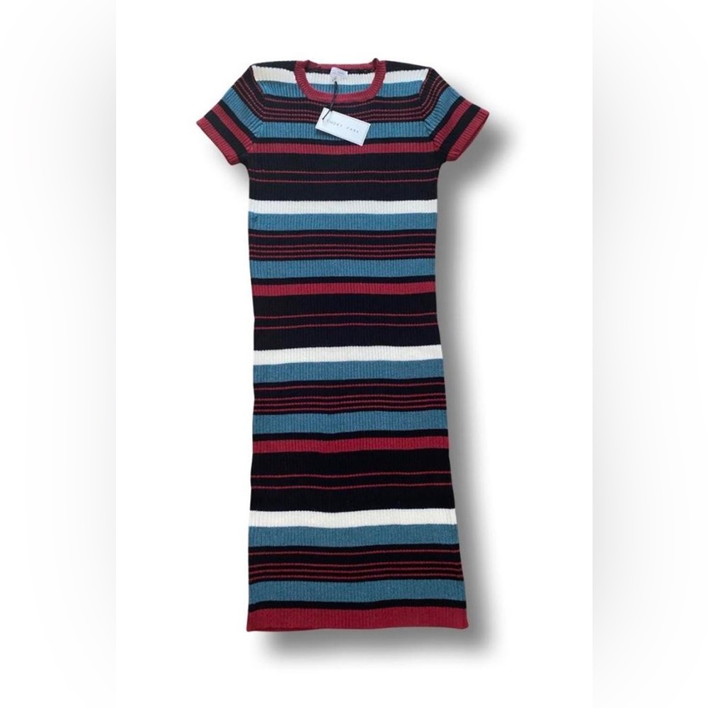 Emory Park short sleeve stripped viscose midi length dress. Medium size pictured